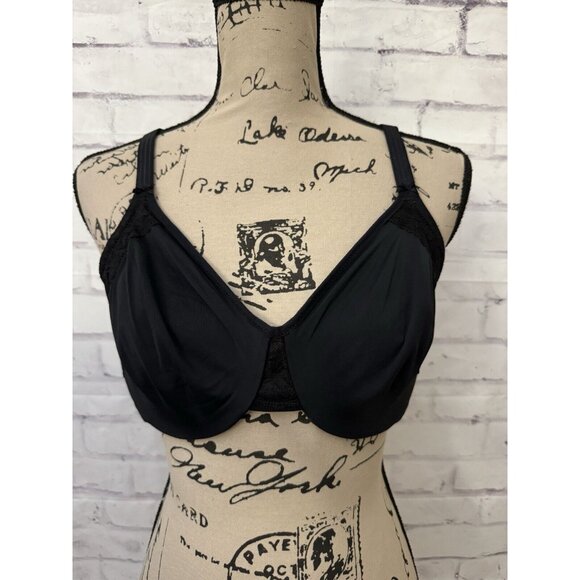 Olga Size 38C Black Cloud 9 Minimizer Bra Underwire Lace Trim G18961A - Picture 1 of 7